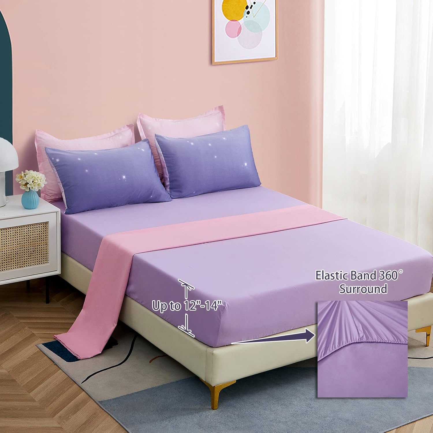 Dinjoy Girls Rainbow Comforter Set Queen 7 Pieces