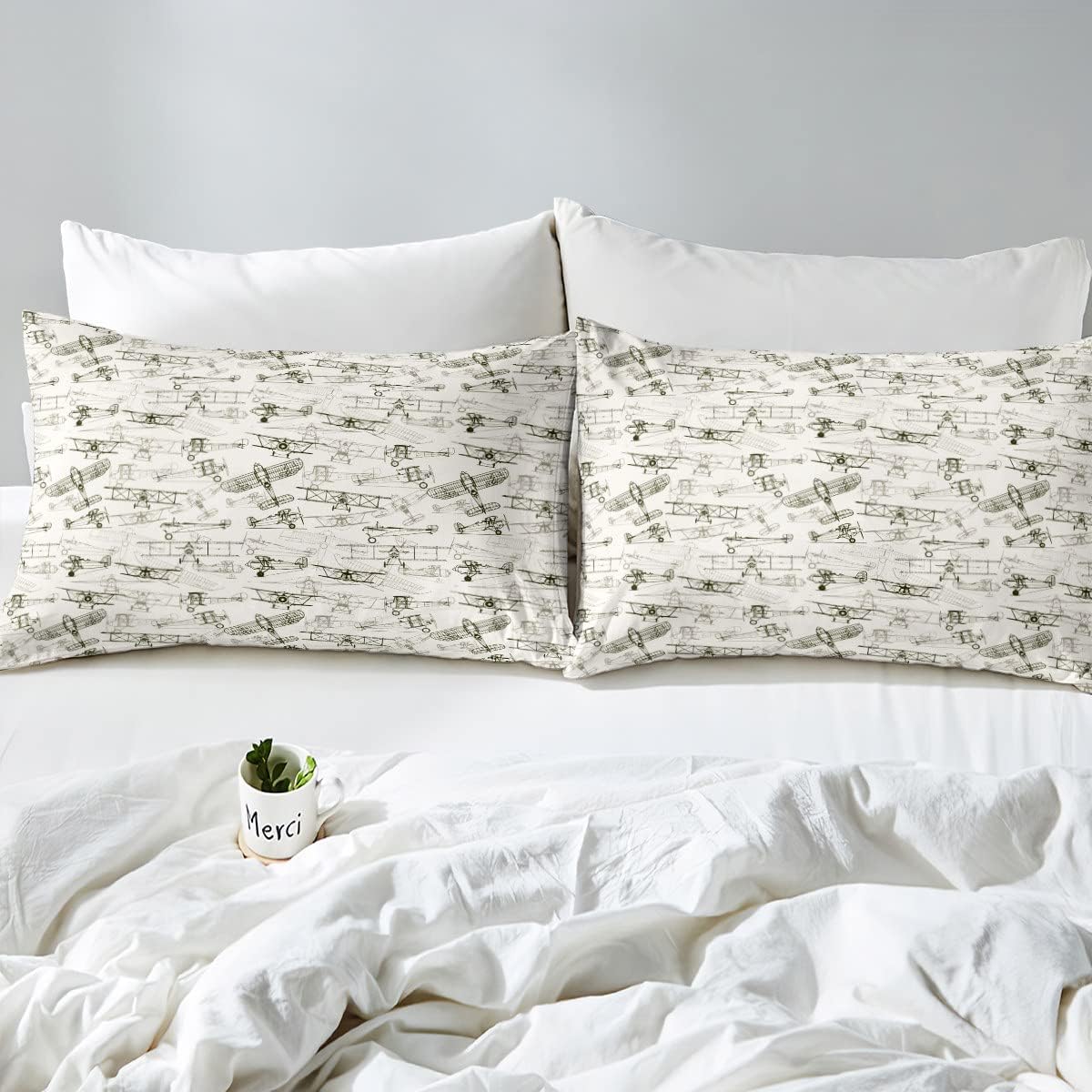 Feelyou Kids Flight Sheet Set King Size Grey White Bedding Set