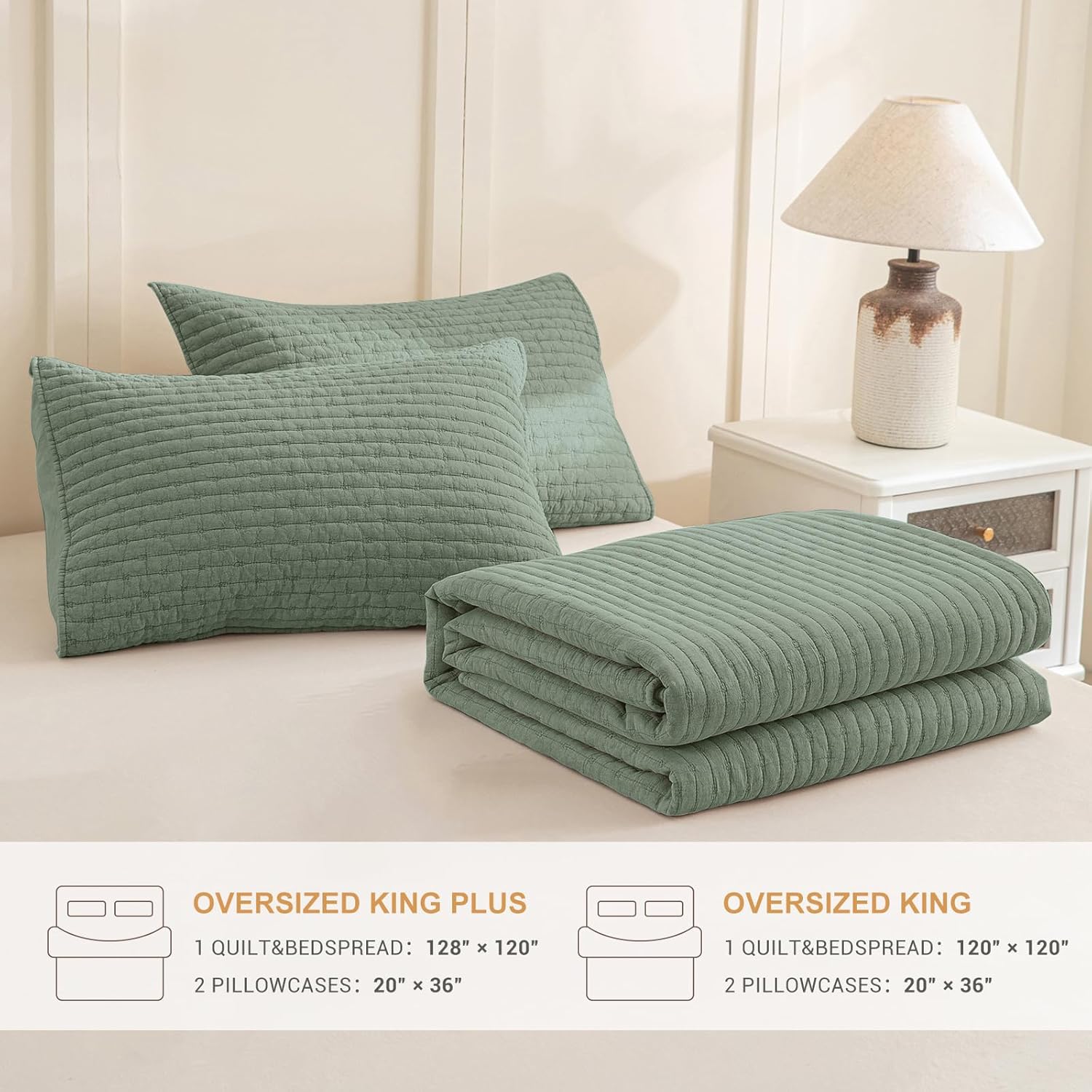 Sanracie 3PCS Extra Large King Quilt Set