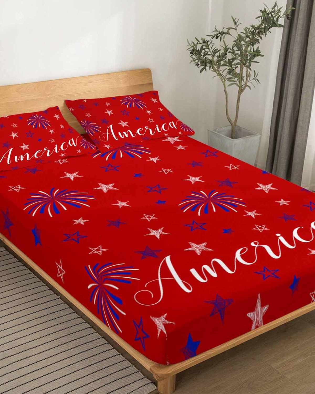 Boanket Red 4th of July Full Sheet Set 4 Piece
