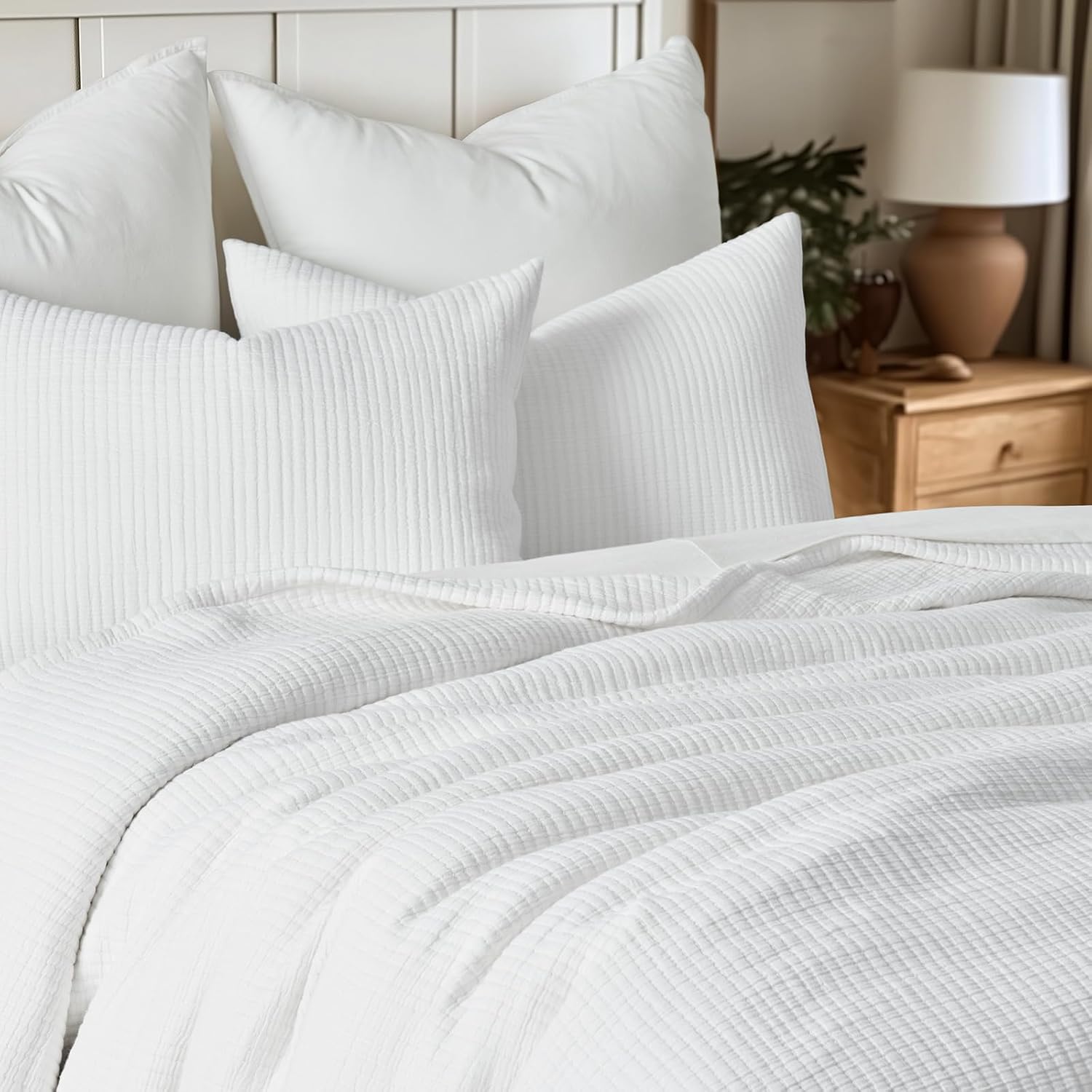 EVERGRACEHOME Cotton Gauze Queen Bedspread Set with 2 Shams Ivory White