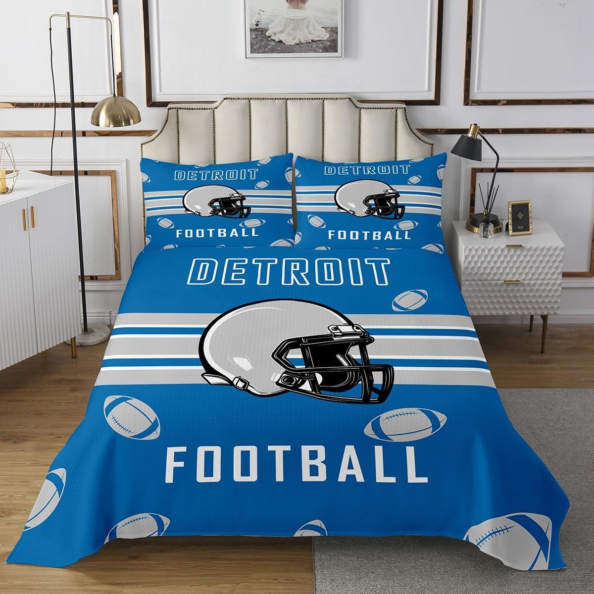 Feelyou Blue American Football Coverlet Set Twin Size