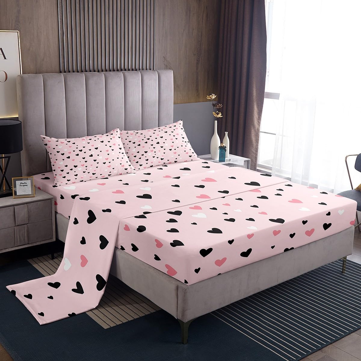 Feelyou Heart Bed Sheet Set King Size Kawaii Pink