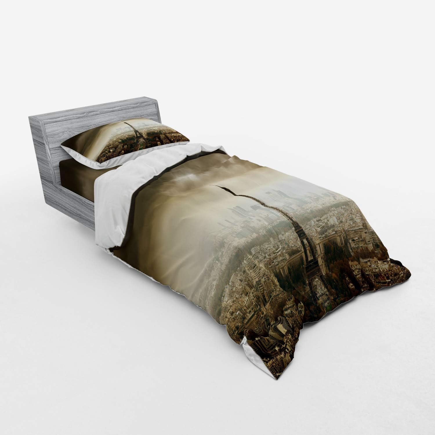 Ambesonne Eiffel Tower Duvet Set Twin XL Brown Beige 1