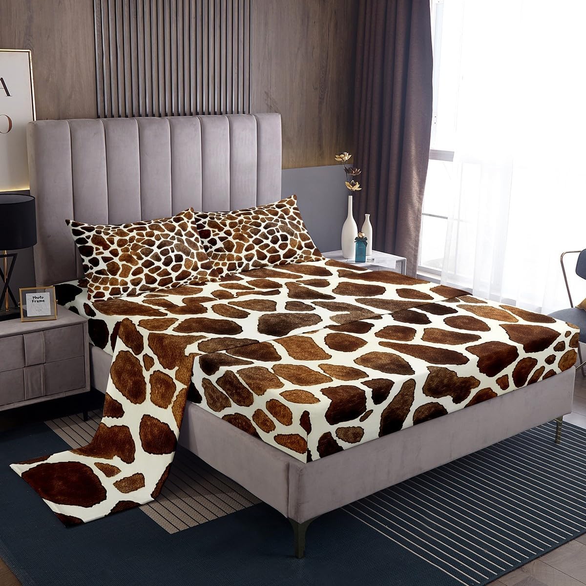 Feelyou Giraffe Print Sheet Set King Size 4Pcs 1