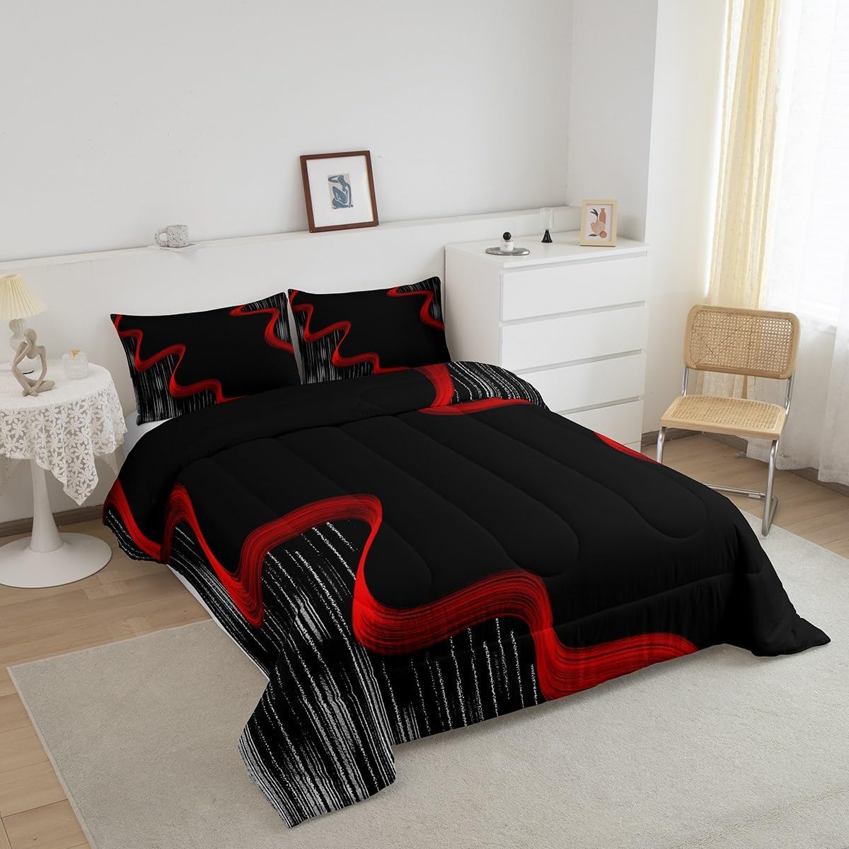 Feelyou Red and Black Patterned Comforter Set for Kids
