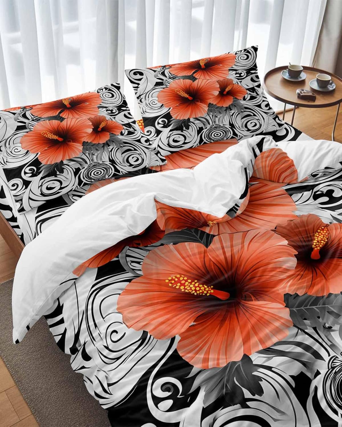 ZOE GARDEN Orange Flowers Duvet Cover Set Twin Size