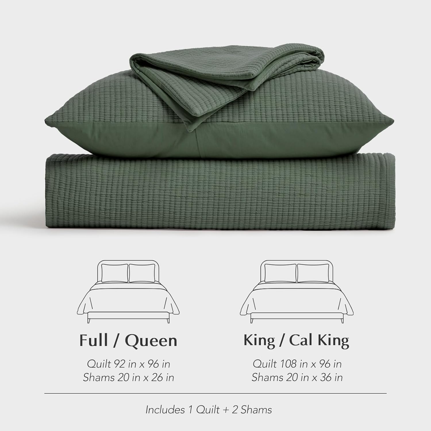 Evergracehome Cotton Gauze Queen Bedspread Set with 2 Shams Olive Green