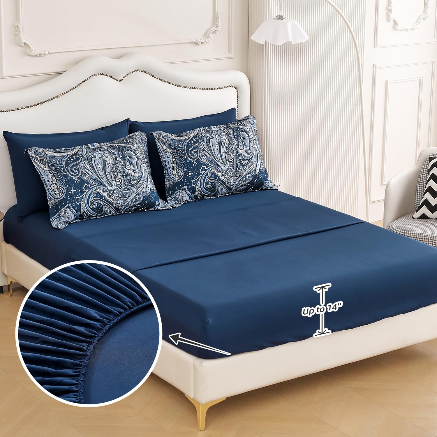 DJY Navy Paisley Comforter Set California King 7 Piece