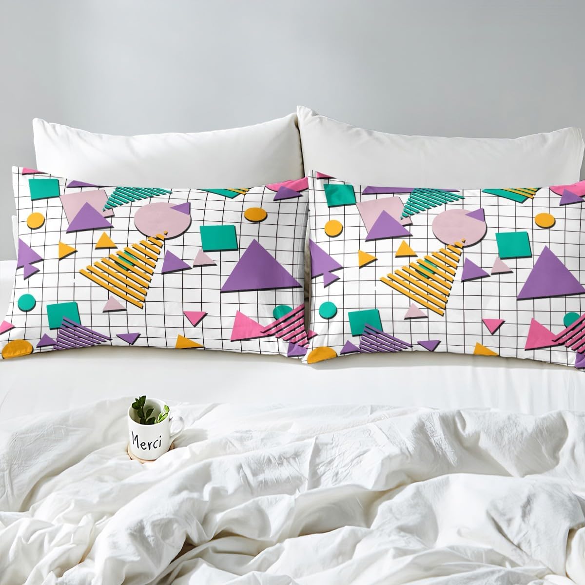 80s Memphis Purple Abstract Queen Sheet Set with Deep Pocket