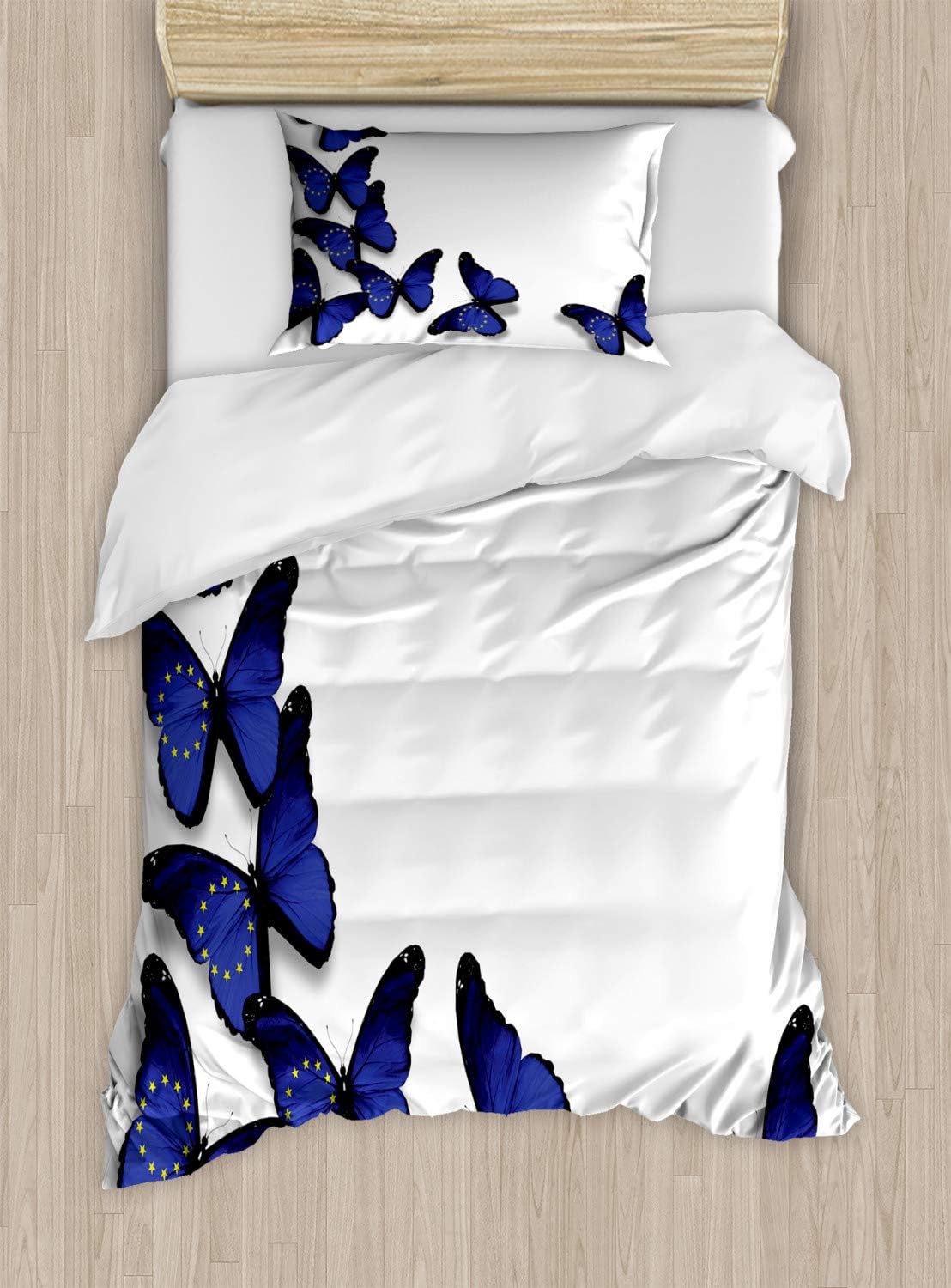 Ambesonne Europe Duvet Cover Set with Winged Blue Butterflies