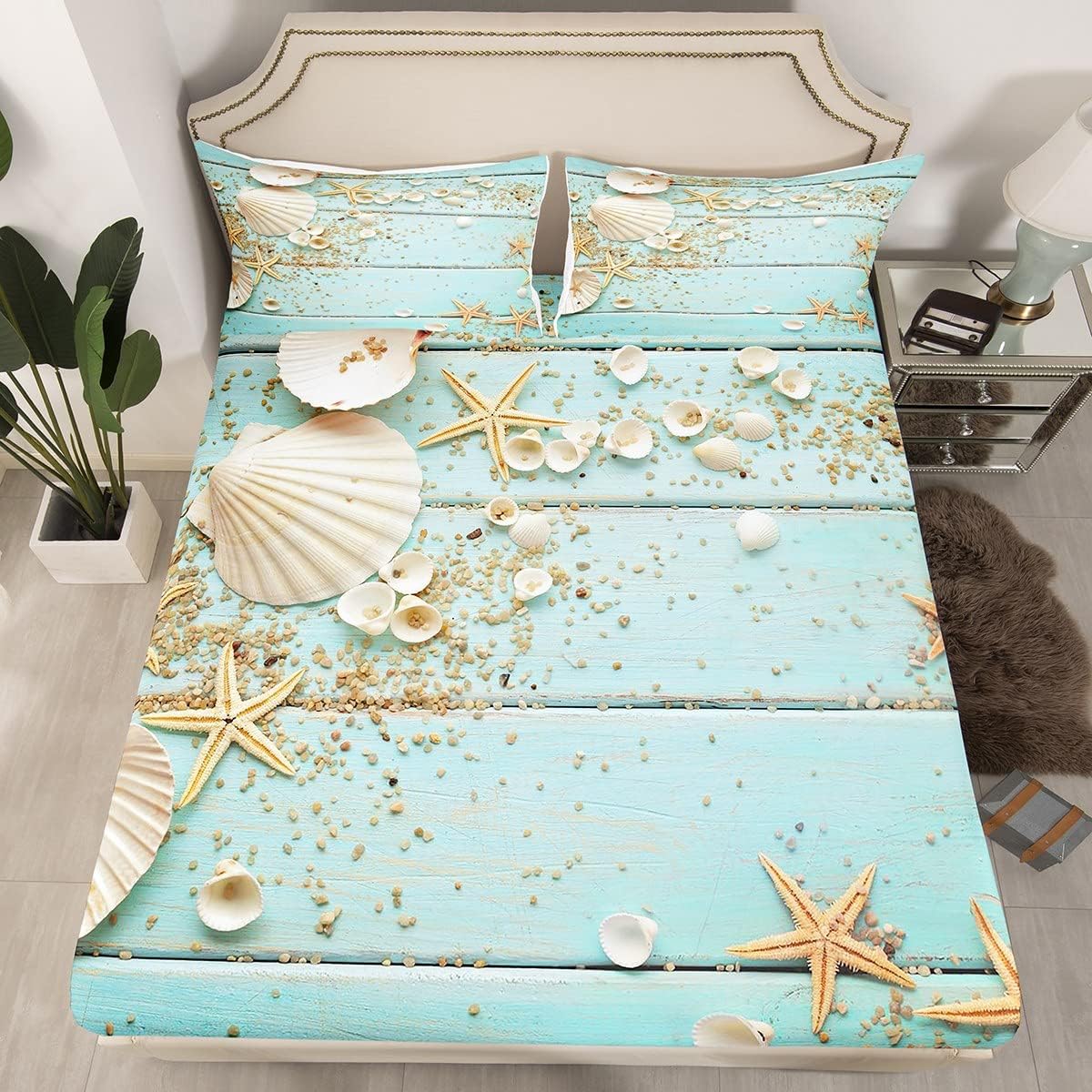 Homewish Seashell Starfish Queen Fitted Sheet Set