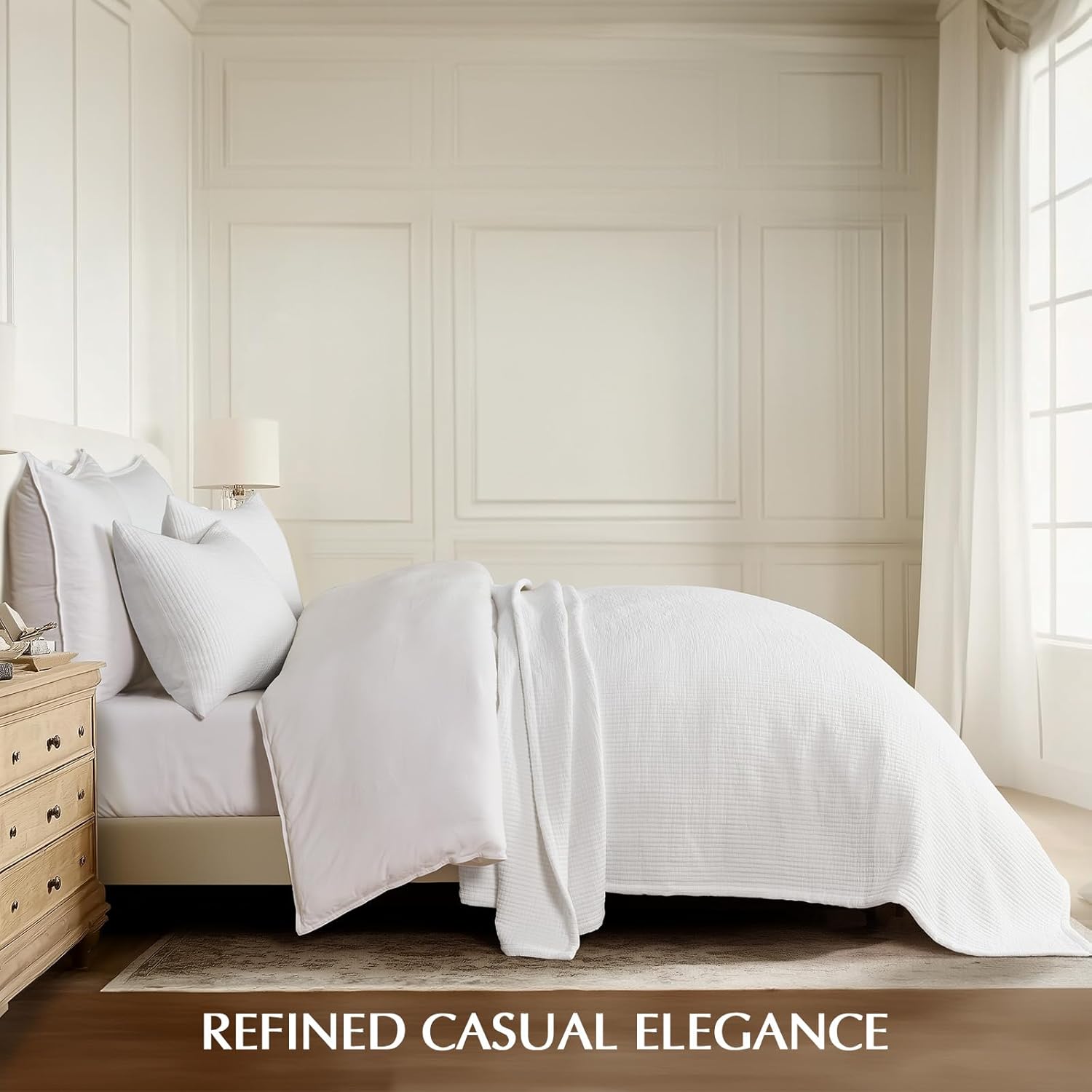 EVERGRACEHOME Cotton Gauze Queen Bedspread Set with 2 Shams Ivory White