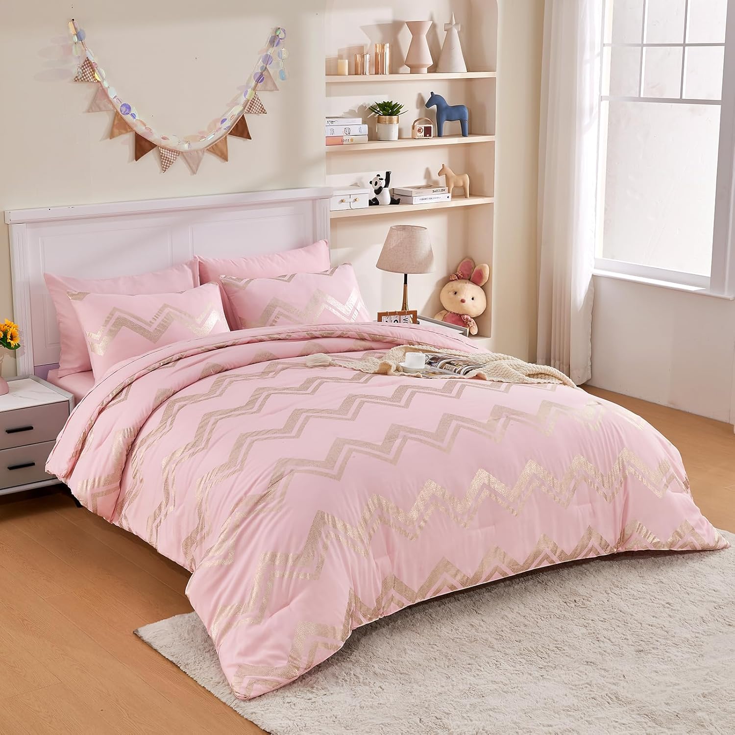 Wowelife 5-Piece Pink TwinTwin XL Comforter Set