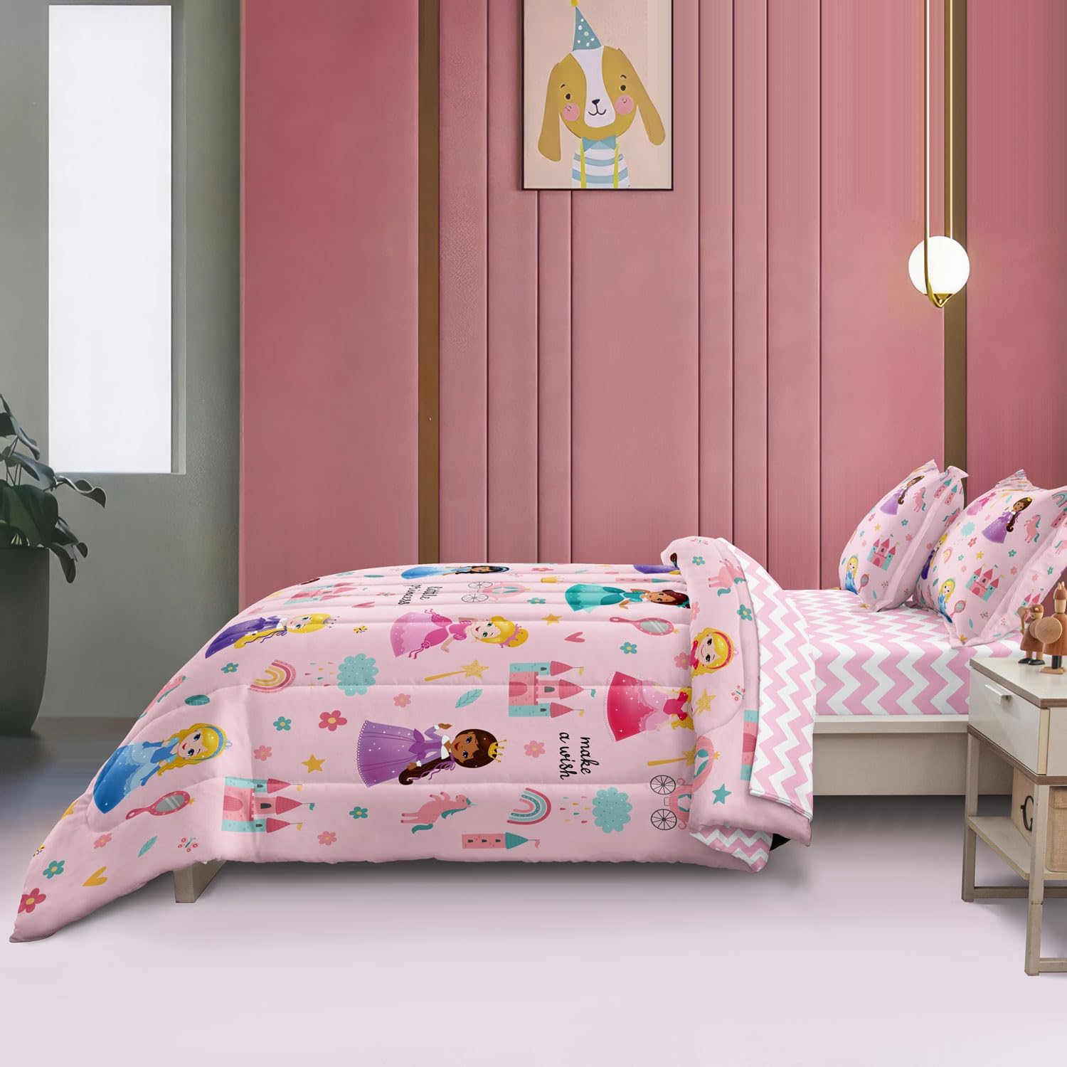 SIRDO Kids Pink Princess Bed in a Bag Set 5 Piece