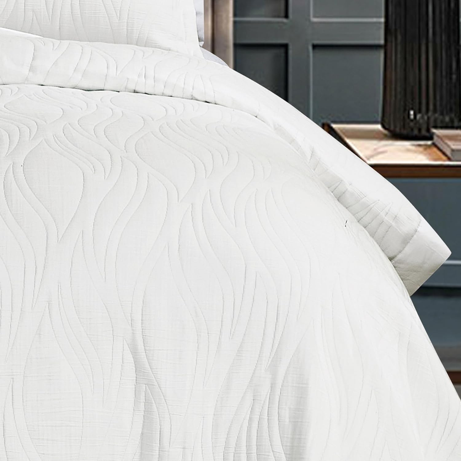 3-Piece Esme Cotton Coverlet Set Matelass White Queen Size