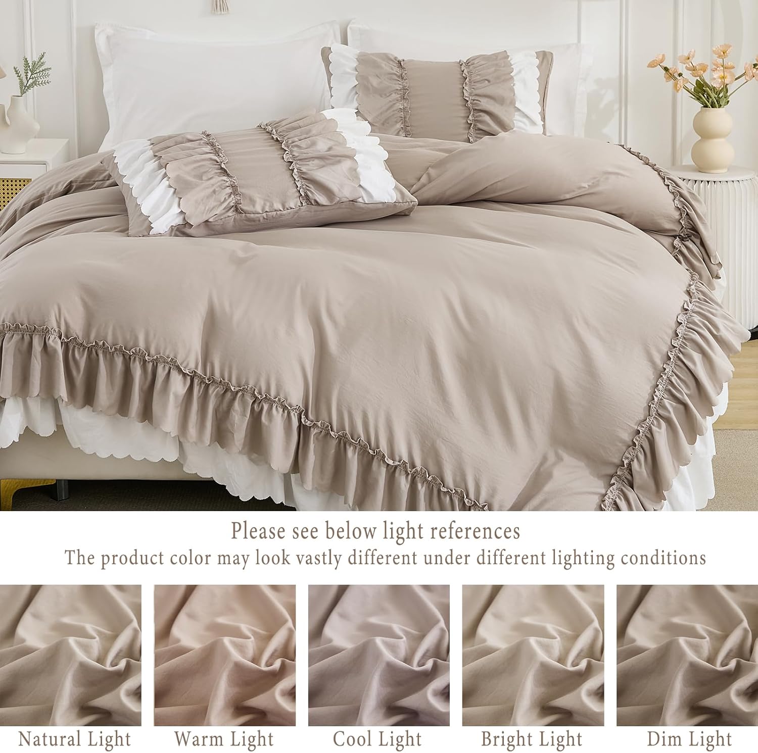 Herside Taupe Ruffle Comforter Set King Size 1