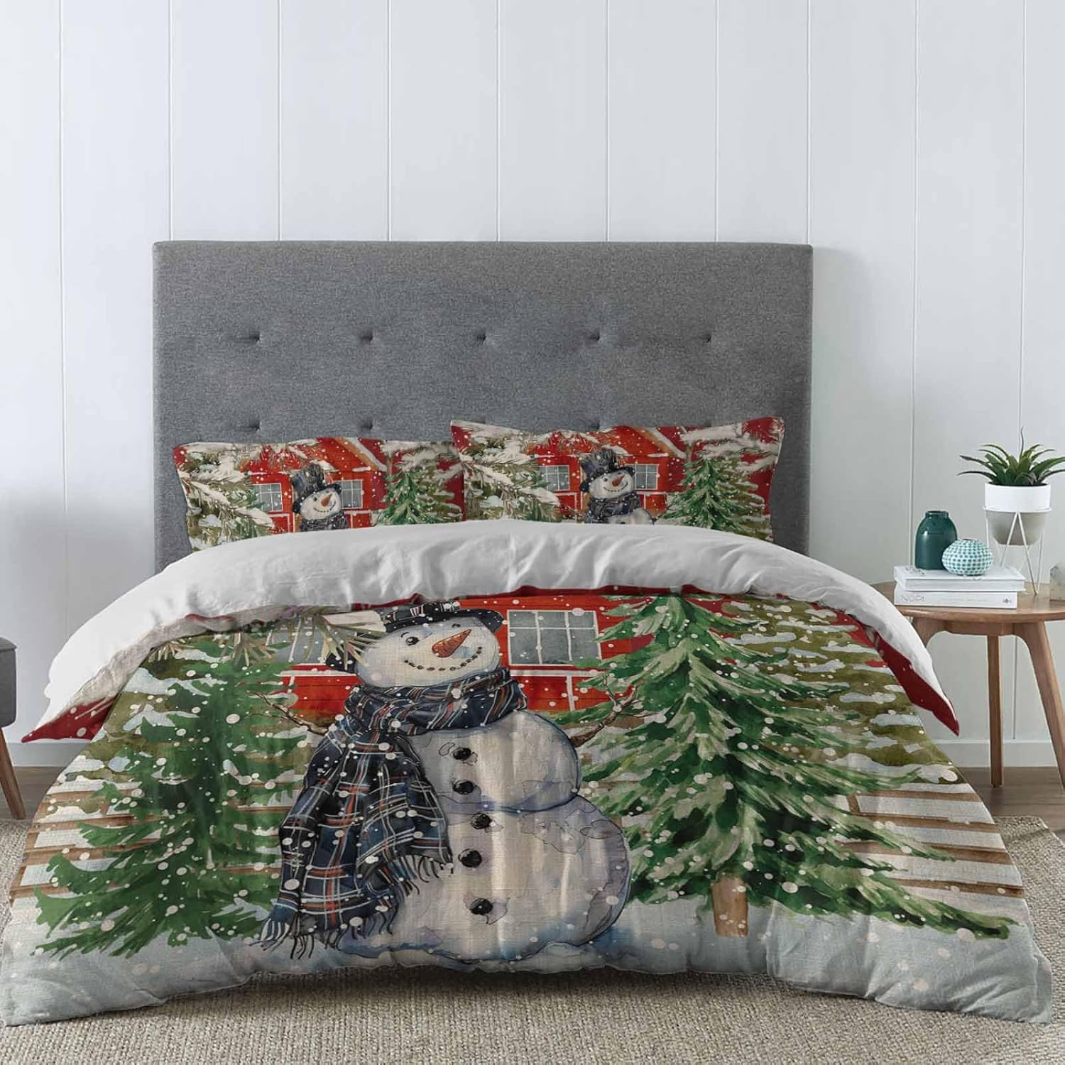 HelloWink Christmas Snowman Duvet Cover 3 Piece King Size Set