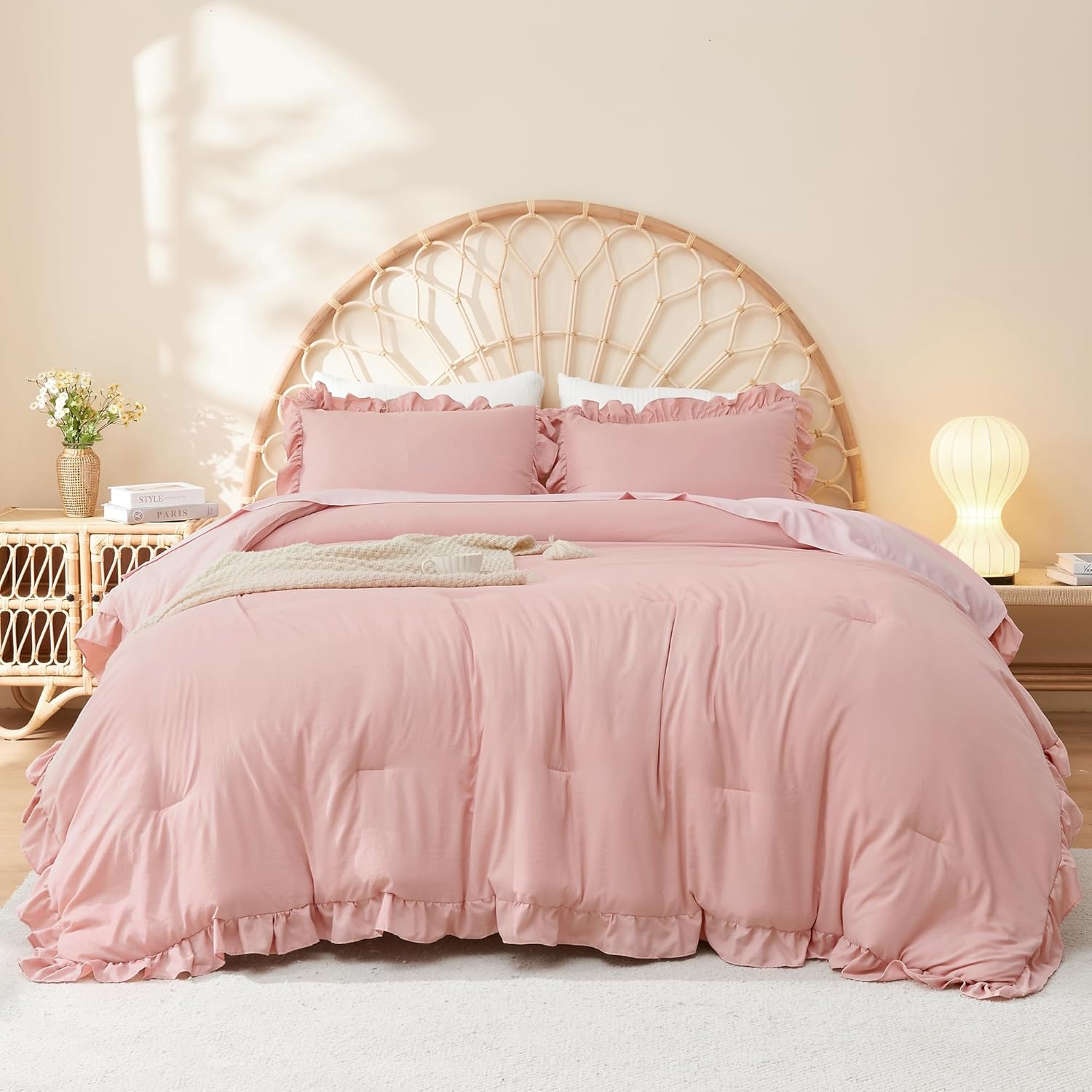 Litanika Blush Pink Ruffle Comforter Set 3 Piece