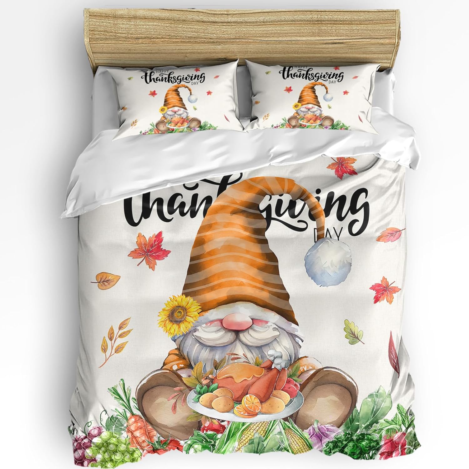 ZOE GARDEN Turkey Day Queen Duvet Cover Set with Zipper and Tiers