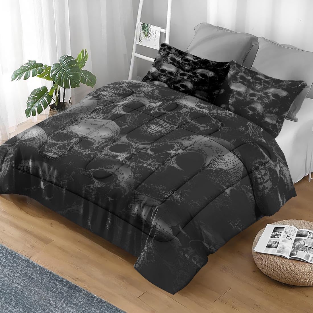Pamnest Skull Skeleton Comforter Set 3 Pcs Full Size