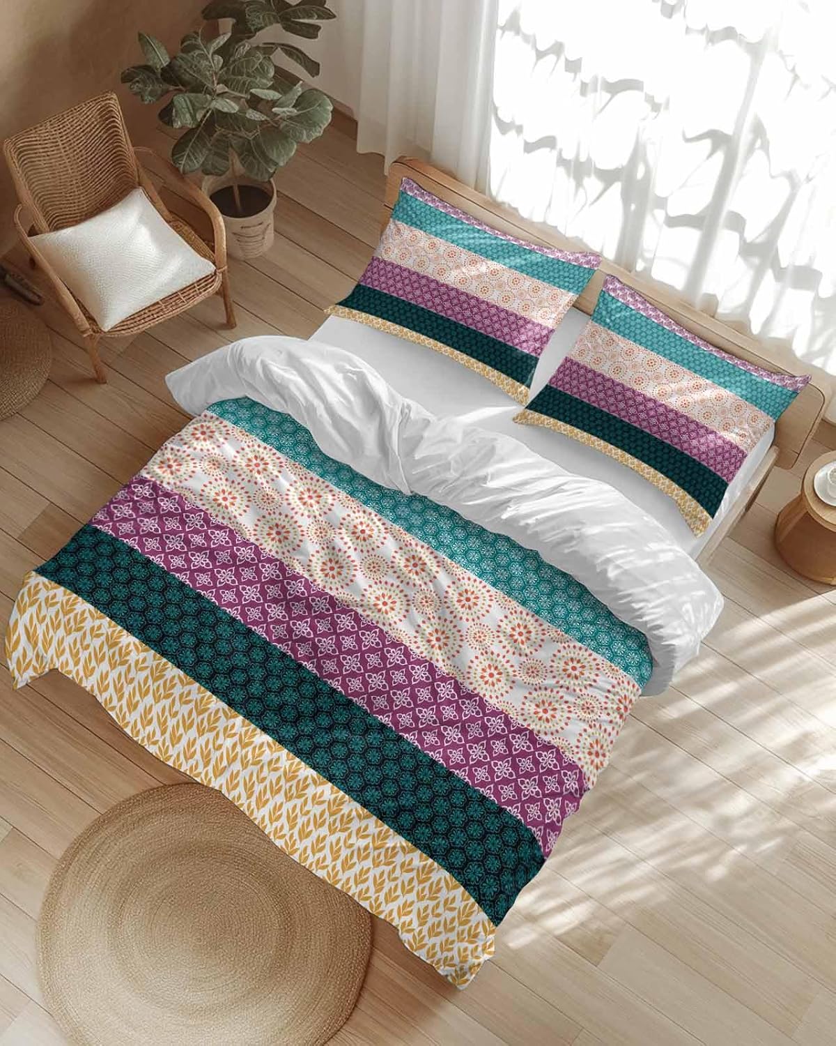 ZOE GARDEN Boho Stripe Queen Duvet Cover Set 3 Piece