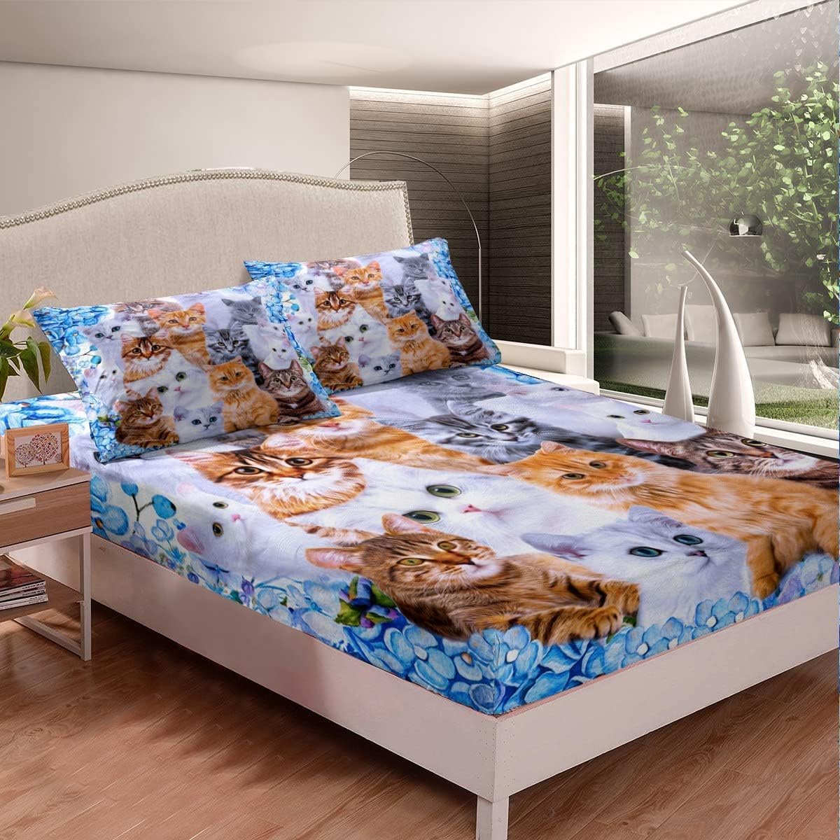 Feelyou Kids Cat Bedding Fitted Sheet Set