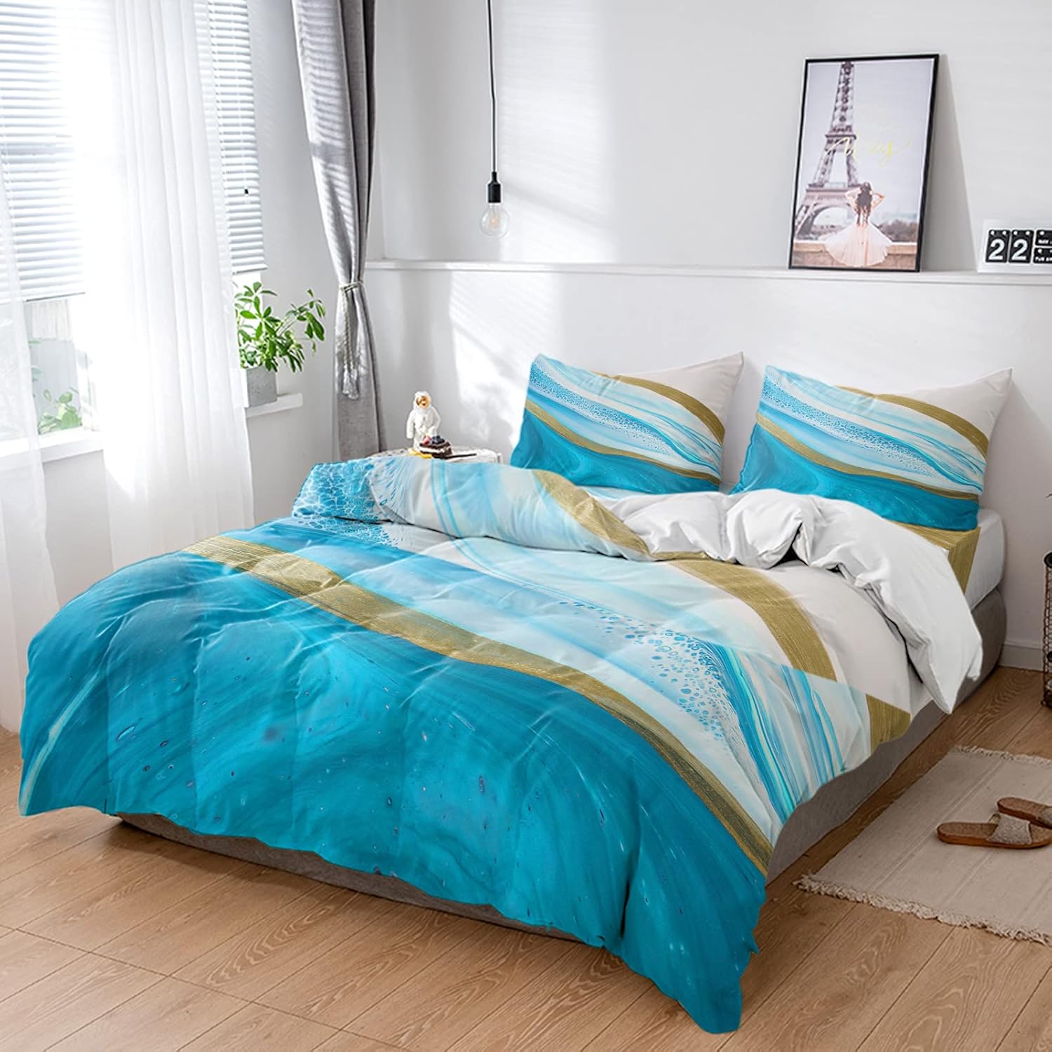 LooPoP 4PCS California King Duvet Cover Set Blue Ombre Marble Gradient