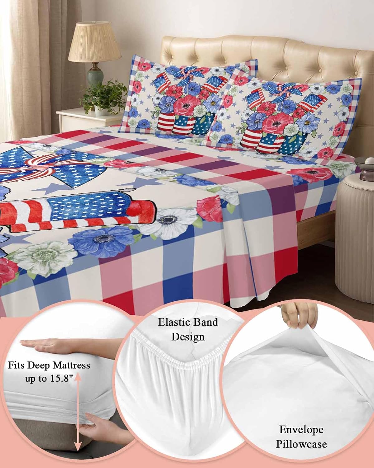 Boanket 4th of July King Sheet Set 4 Piece Microfiber