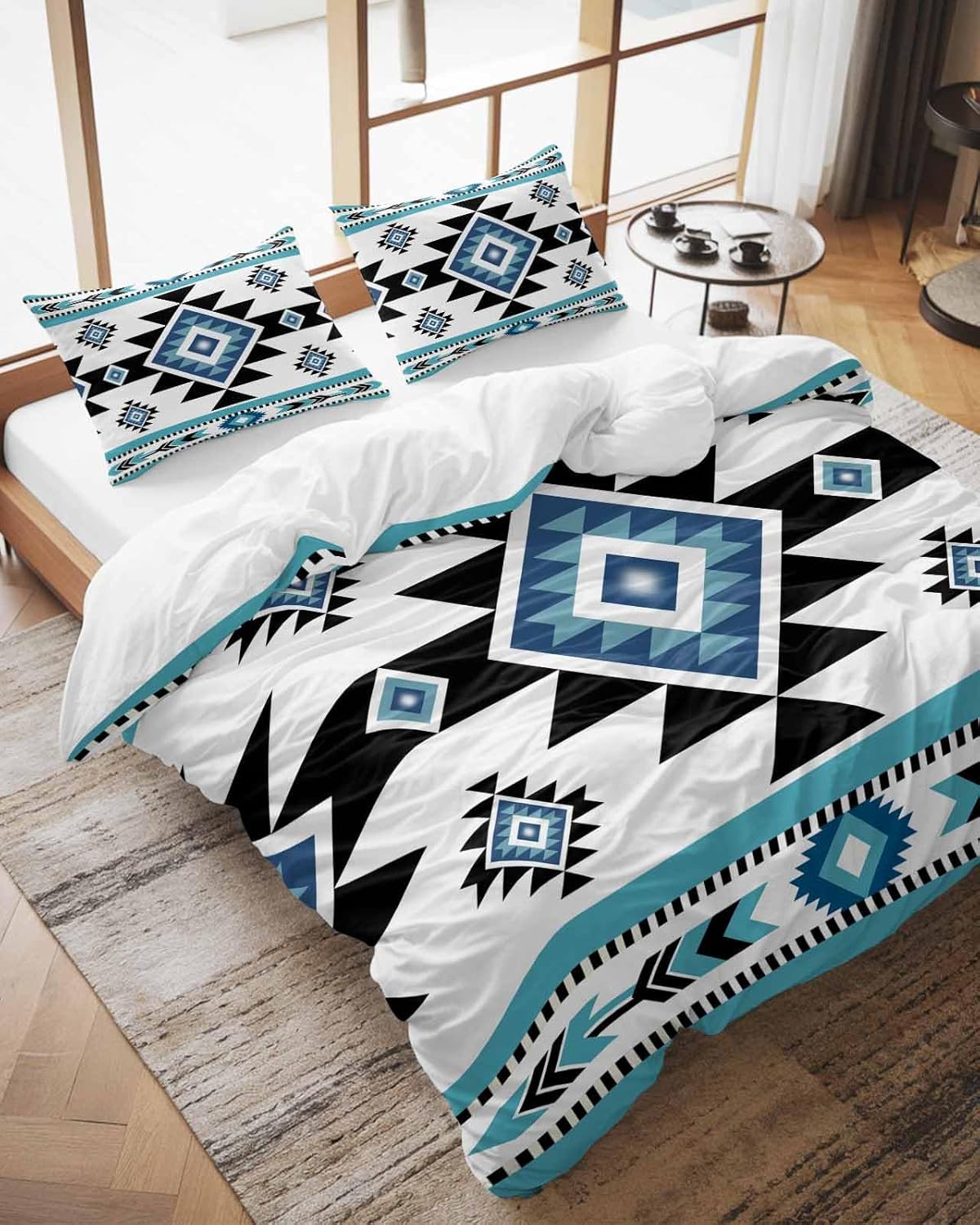 ZOE GARDEN Blue Aztecs Queen Duvet Cover Set 1