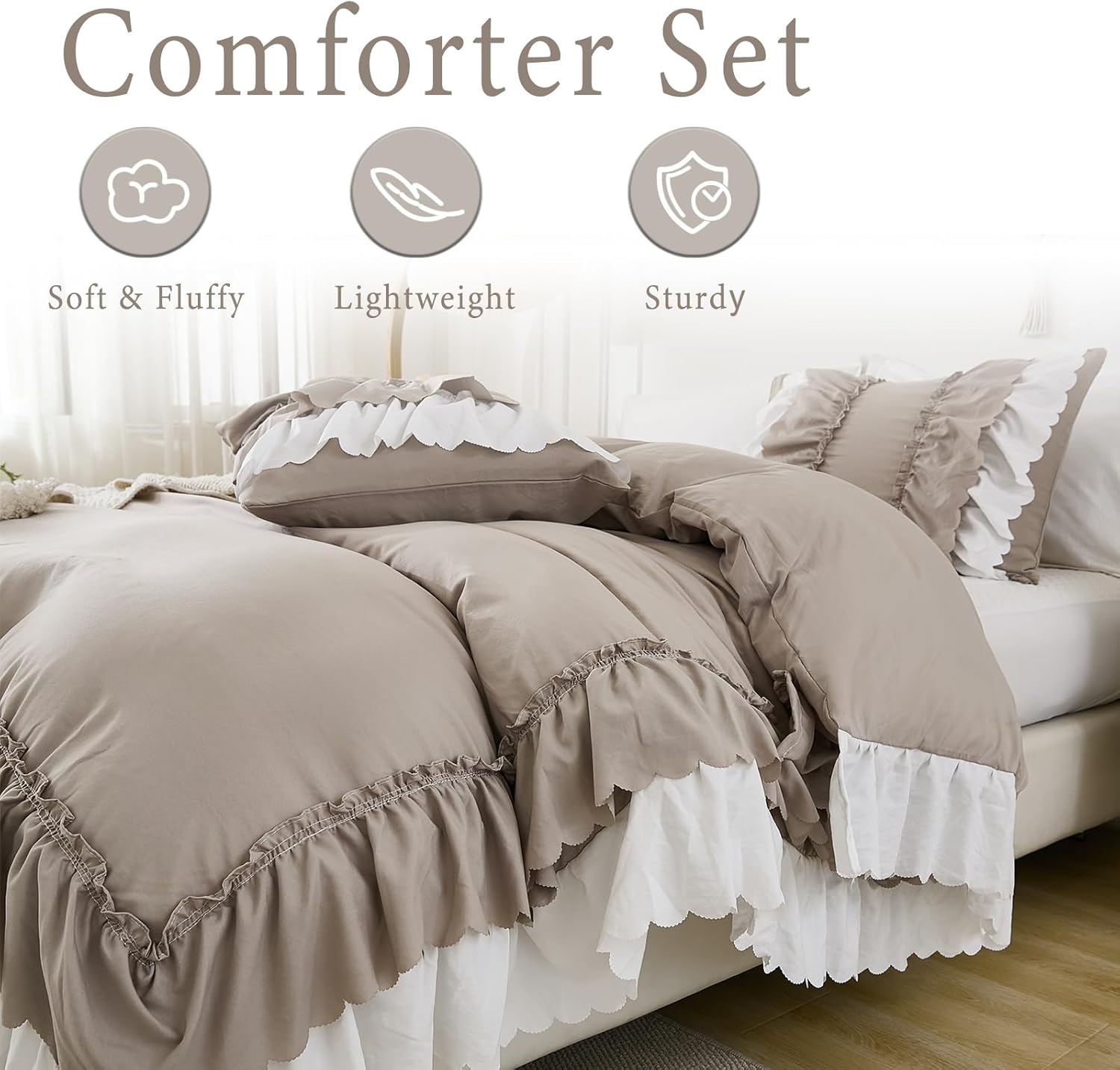 Herside Taupe Ruffle Comforter Set King Size 1