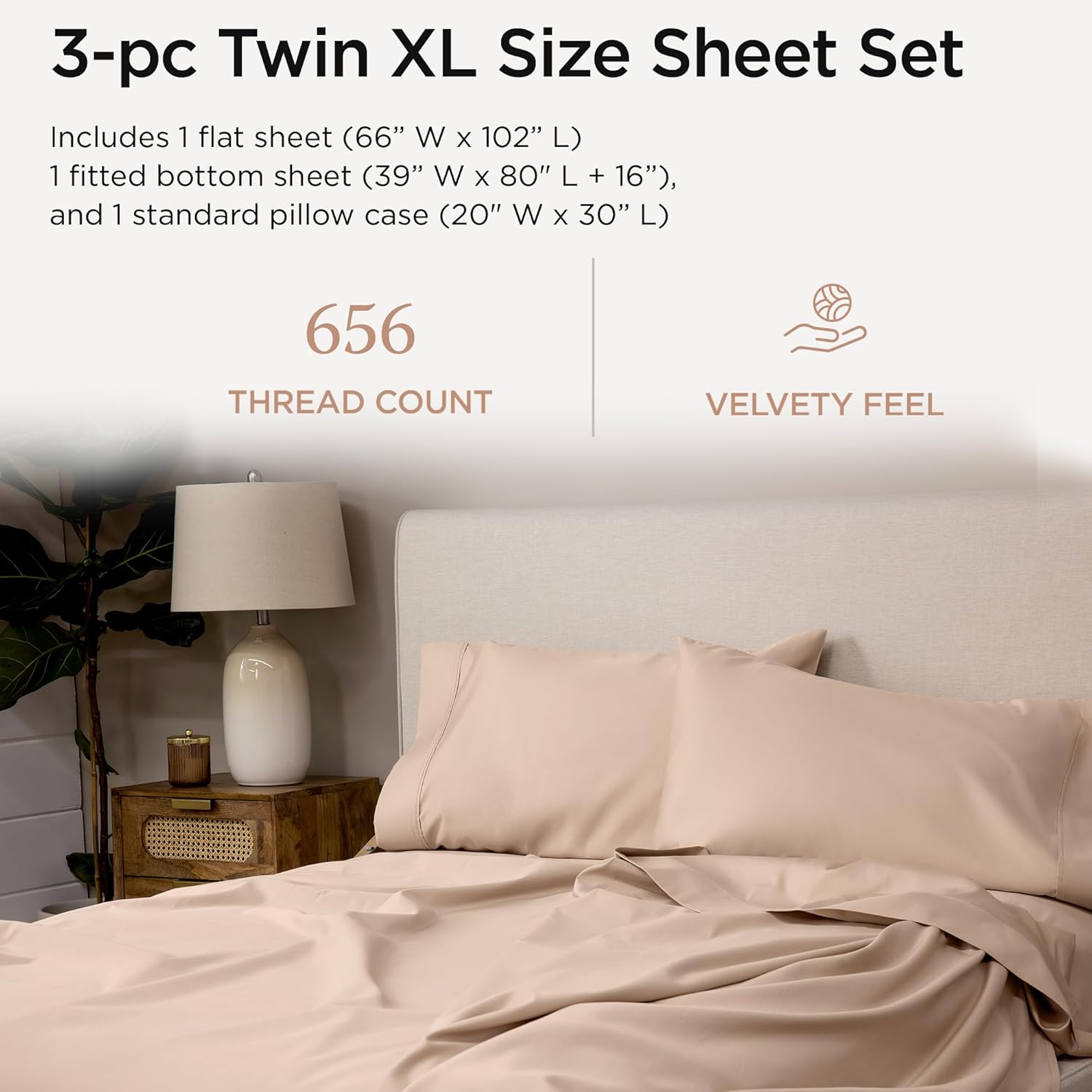 Threadmill Twin XL Sheet Set 656 Thread Count Beige