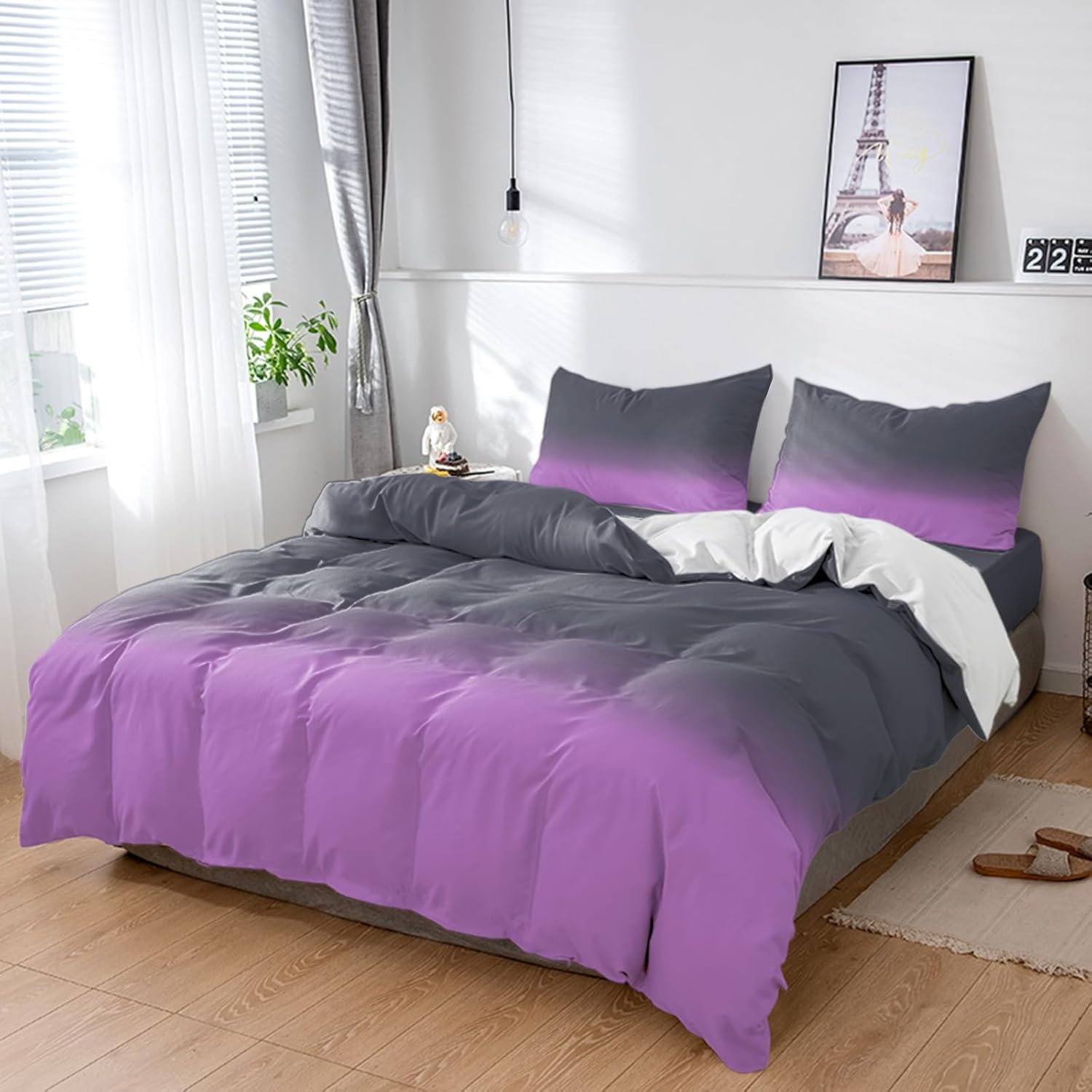 LooPoP 4PCS California King Duvet Set Purple Grey Ombre