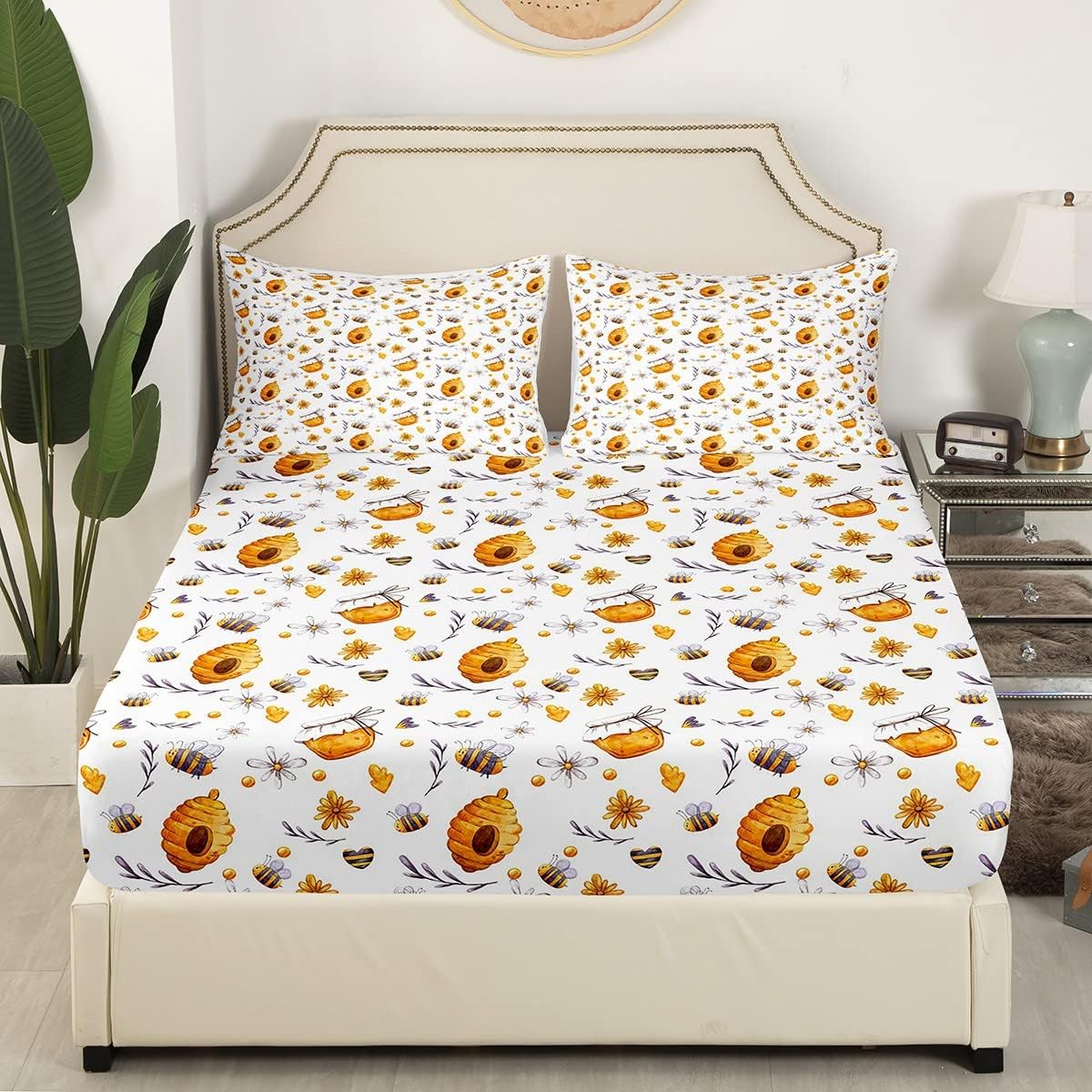 Erosebridal Honey Bees Queen Sheet Set