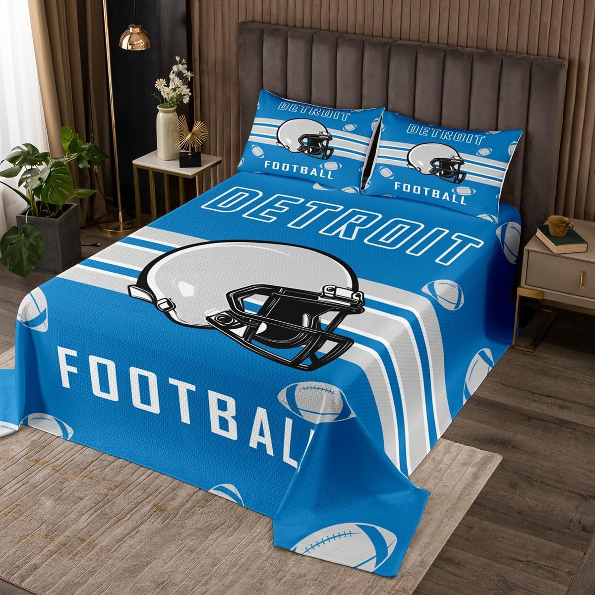 Feelyou Blue American Football Coverlet Set Twin Size