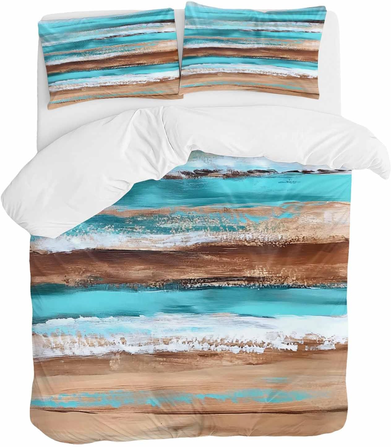 Turquoise Brown Queen Duvet Cover Set 3 Pieces