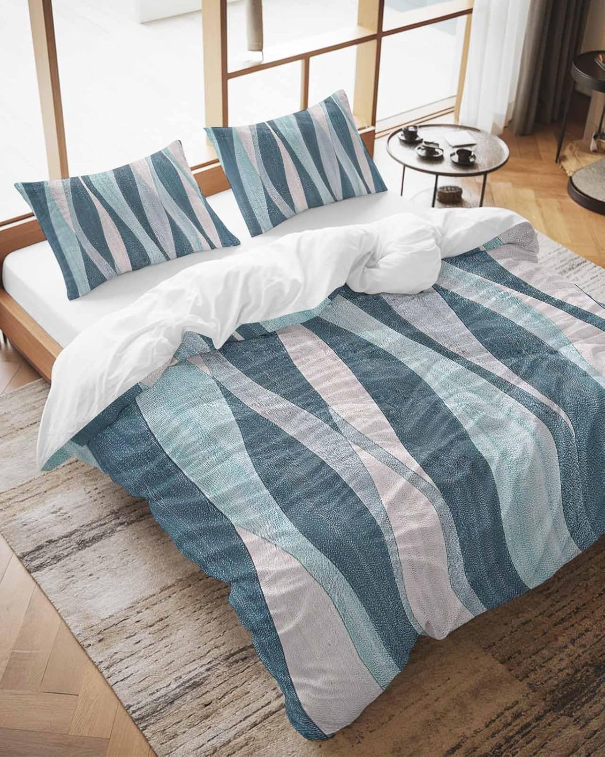 ZOE GARDEN Turquoise Blue Queen Duvet Cover Set 3pcs