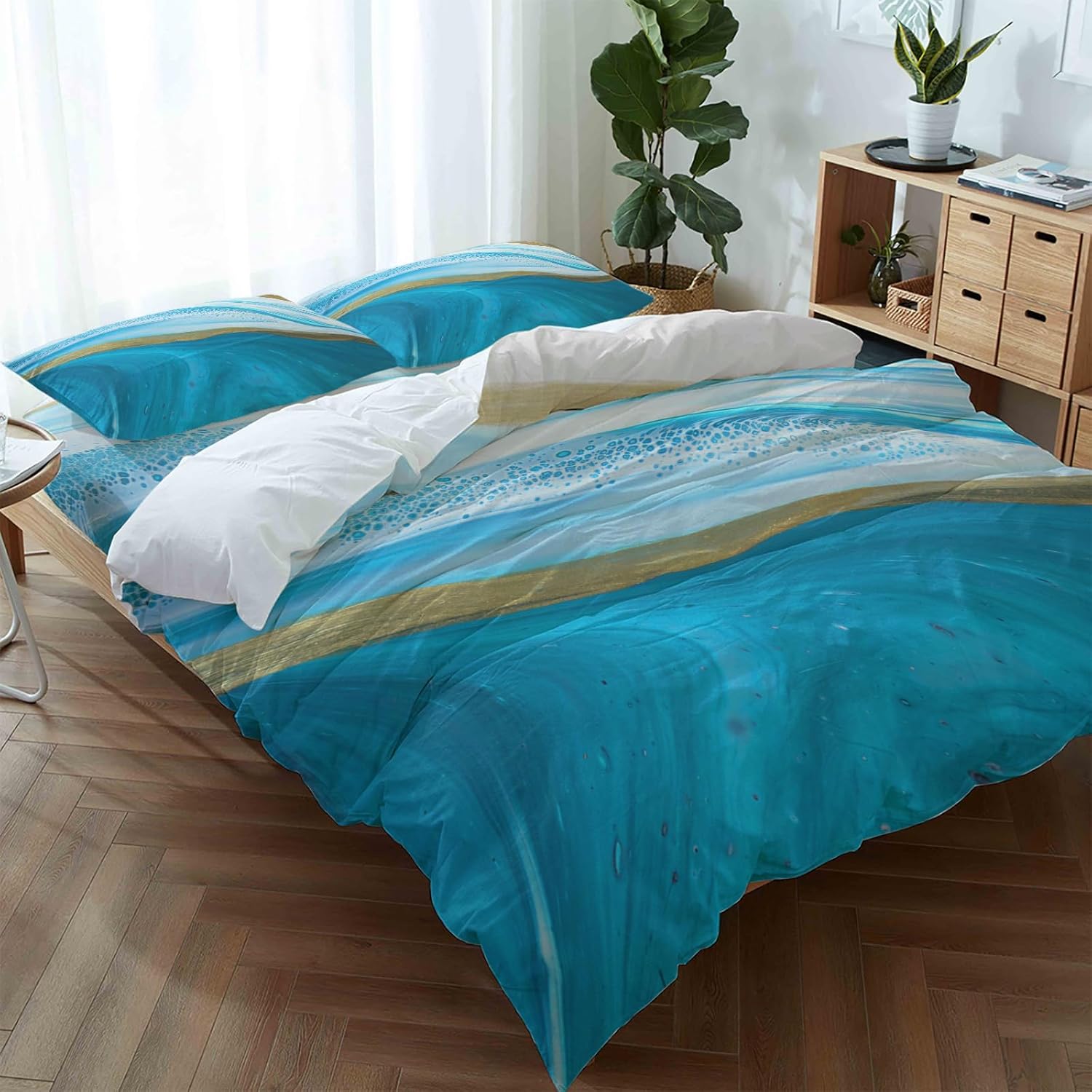 LooPoP 4PCS California King Duvet Cover Set Blue Ombre Marble Gradient