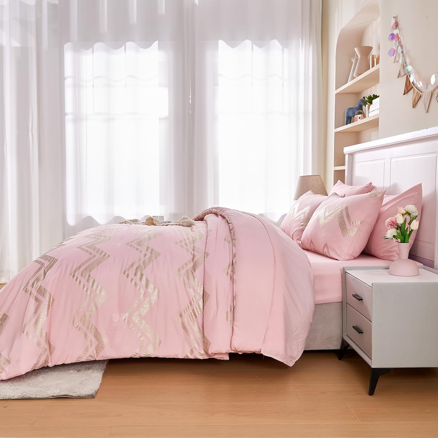 Wowelife 5-Piece Pink TwinTwin XL Comforter Set