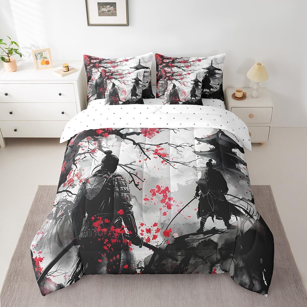 Feelyou Japanese Samurai King Size Comforter Set 7 Pieces