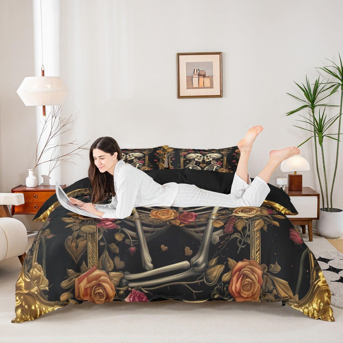 Manfei Couple Skeleton Duvet Cover Set Queen Size