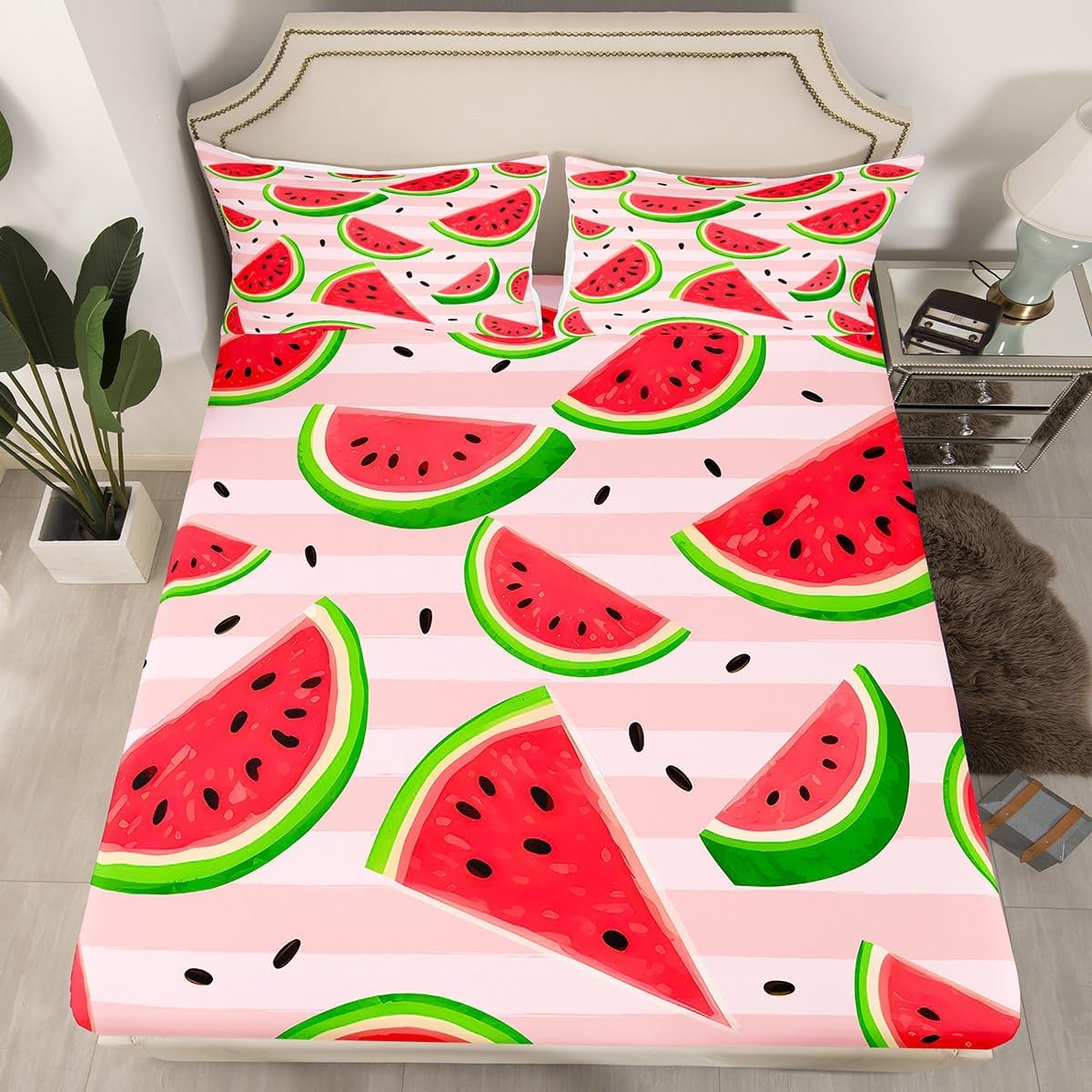 Feelyou Watermelon Sheet Set 4Pcs King Size Kids Bedding