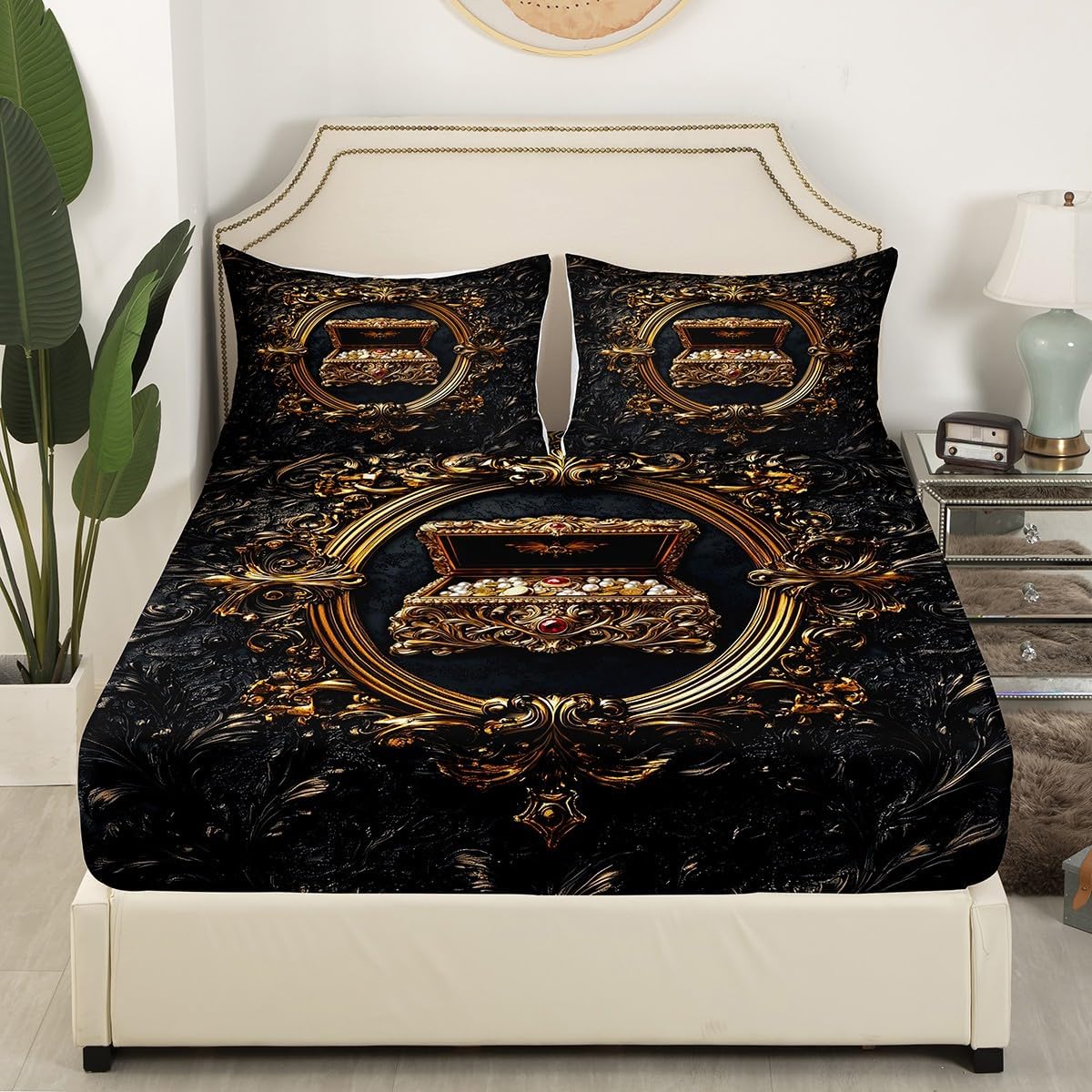 Homewish Luxury Diamond Pearl Fitted Sheet Set 1