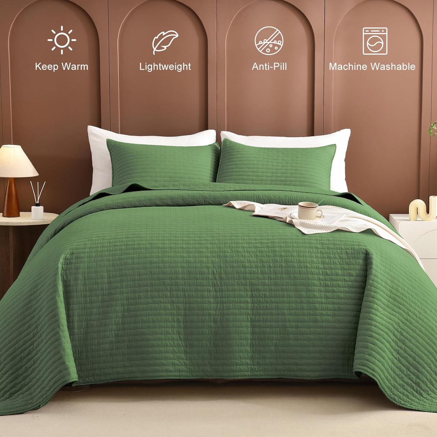 Masaca Olive Green Oversized Queen Quilt Set