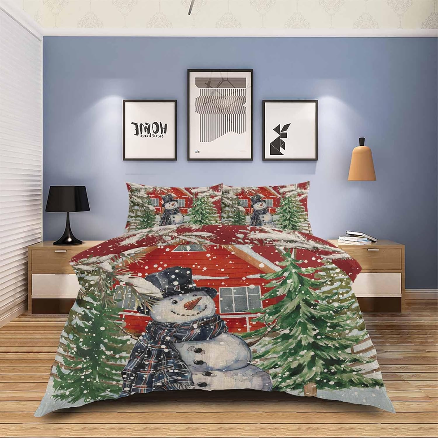 HelloWink Christmas Snowman Duvet Cover 3 Piece King Size Set