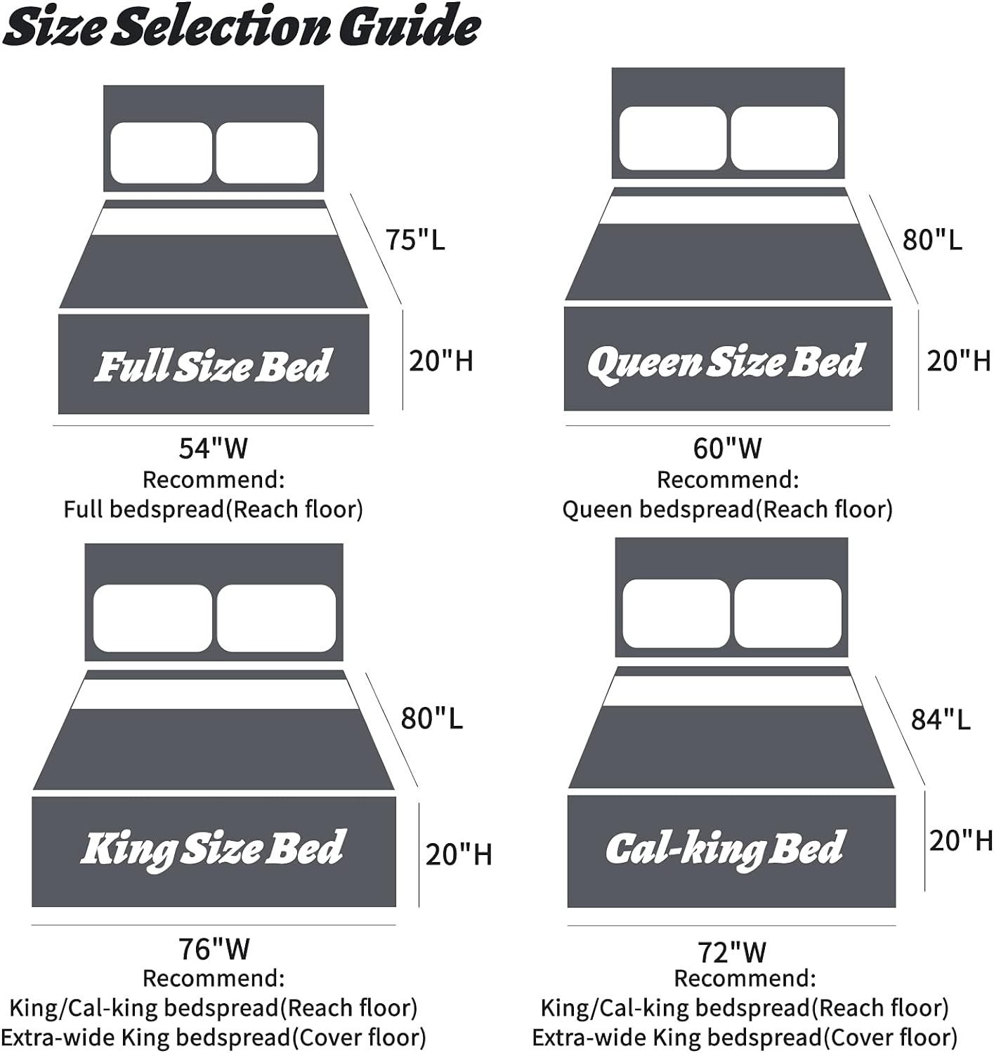HZ HY Oversized King Bedspread Set 128x120 Reversible Dark Grey