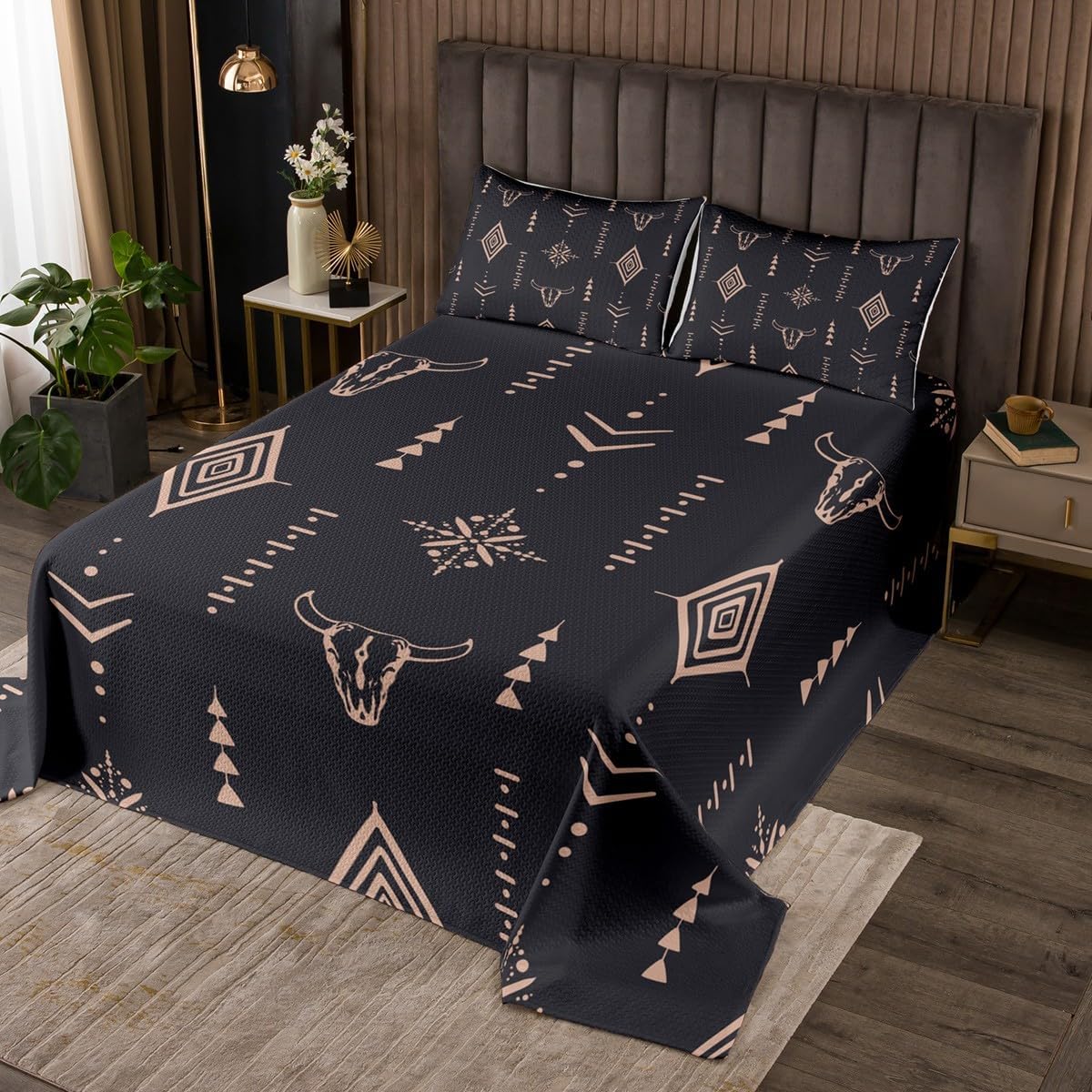 Erosebridal Bull Skull Queen Bedspread Set