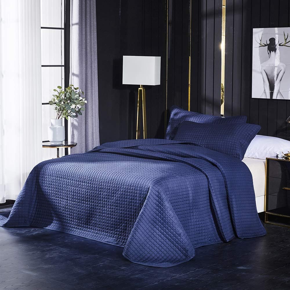 Everest Supply Oversize Queen Box Stitch Blue Bedspread Set