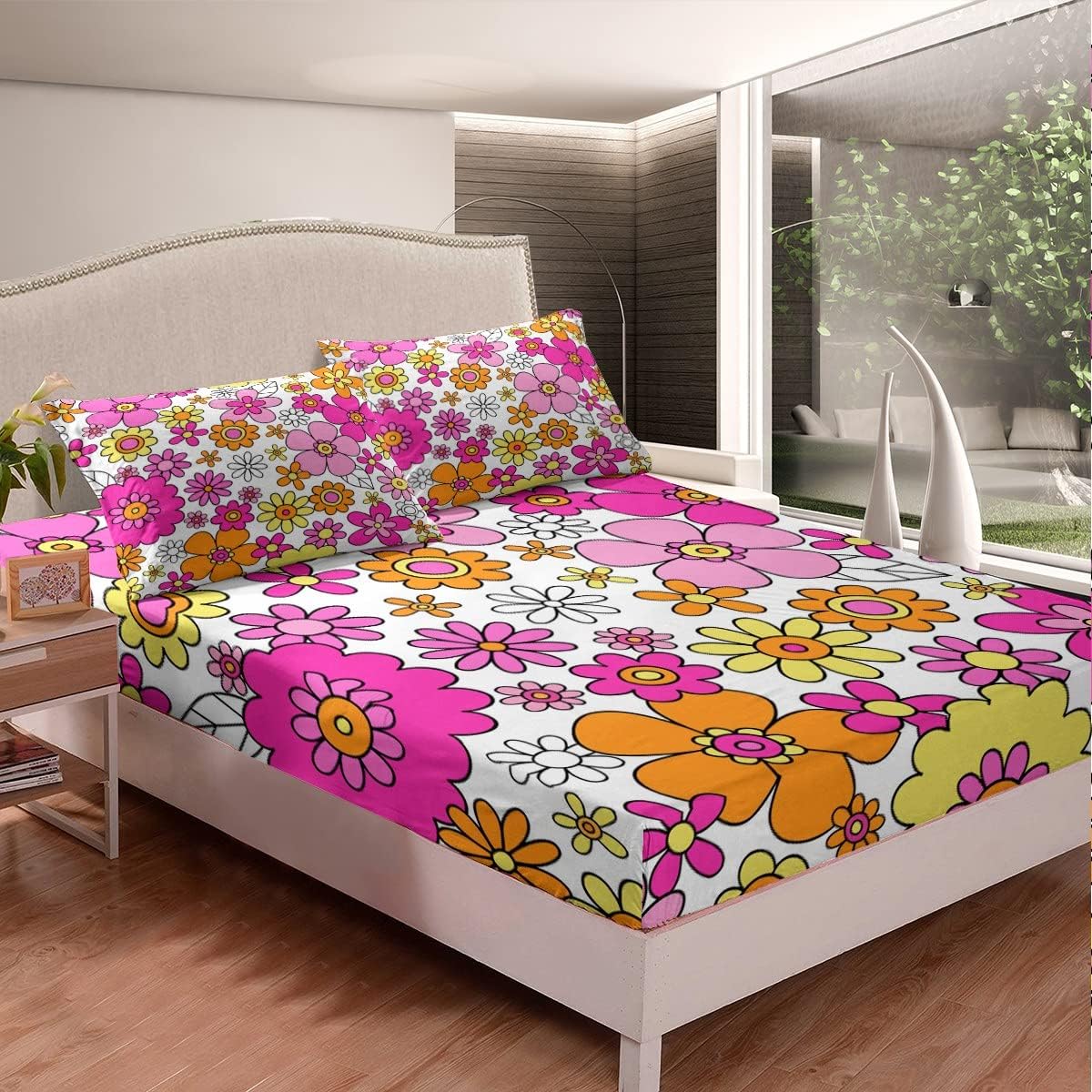 Feelyou Groovy Flower Bed Sheet Set 4Pcs King Size