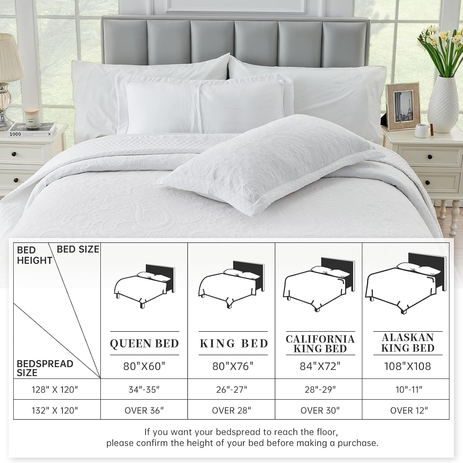 Suchbed California King Bedspread Set 128x120 Inches